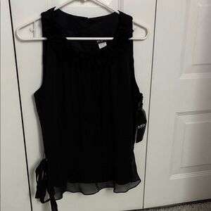 MSK Black Sleeveless Blouse with Floral Neckline